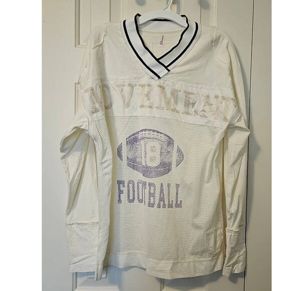 Free People Cream and Blue Jersey Top - Picture 2 of 3